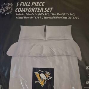 5 piece Comforter Set Pittsburgh Penguins Full Bed